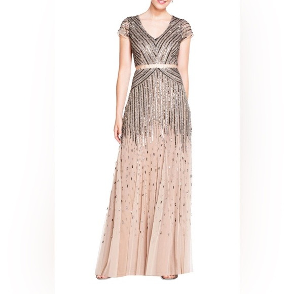 Adrianna Papell Dresses & Skirts - Adrianna Papell Women's Long Beaded Sequins Dress Size 8 Blush Pink AUTHENTIC